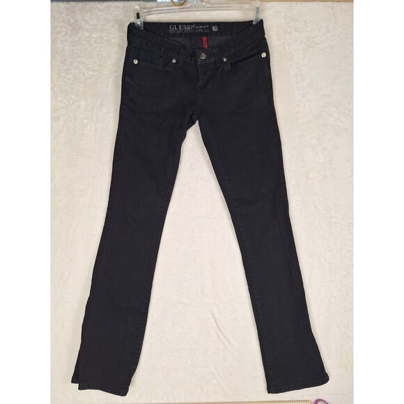 Guess Daredevil Womens 28 Black Denim Dark Bootcut Flare Jean 30x32 Stretch Logo - Picture 2 of 10